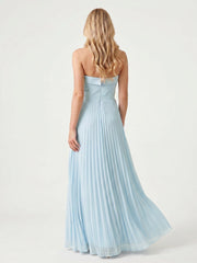 Strapless Chiffon Maxi Dress with Pleated A-Line Skirt Sky Blue