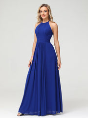 Halter Chiffon Long Gown With Lace Strap Royal Blue