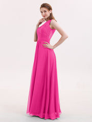 Lace and Chiffon Dress with Zipper Back Fuchsia