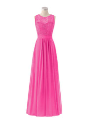 Lace and Chiffon Dress with Zipper Back Fuchsia