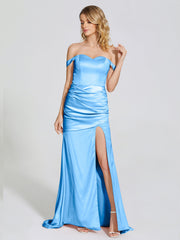 Off The Shoulder Soft Satin Prom Dresses