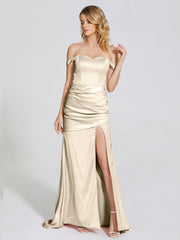 Off The Shoulder Soft Satin Prom Dresses