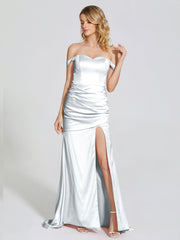 Off The Shoulder Soft Satin Prom Dresses