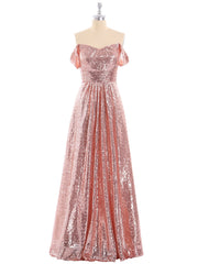 Long Sequins Dress with Off the Shoulder Rose Gold