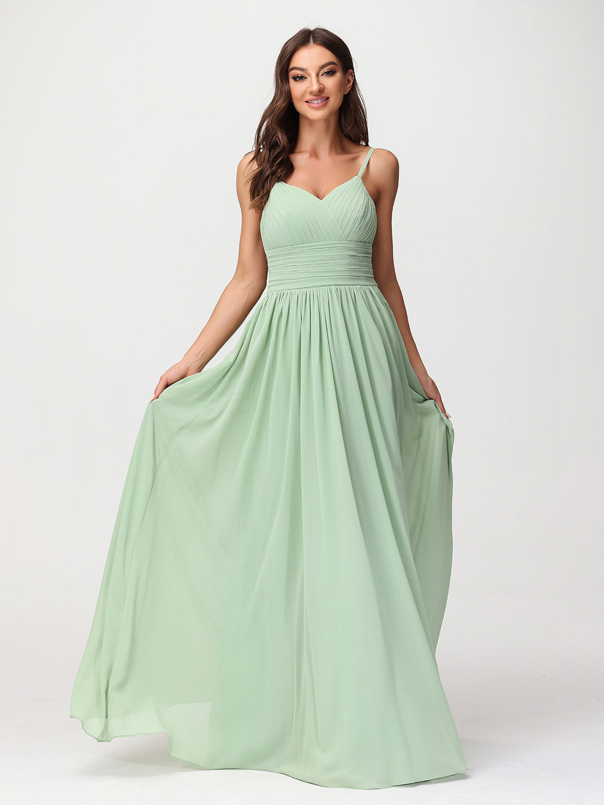 Spaghestti Strap Chiffon Maxi Gowns Dusty Sage