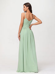 Spaghestti Strap Chiffon Maxi Gowns Dusty Sage