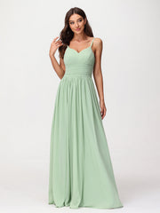 Spaghestti Strap Chiffon Maxi Gowns Dusty Sage