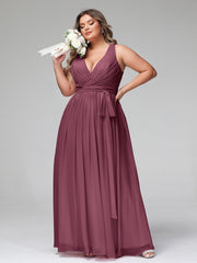 Deep V Neckline Chiffon Dress with Sash Bow Mulberry