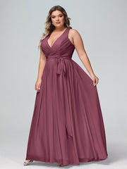 Deep V Neckline Chiffon Dress with Sash Bow Mulberry
