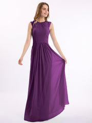 Chiffon and Lace Open Back Full Length Dress Grape
