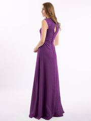 Chiffon and Lace Open Back Full Length Dress Grape