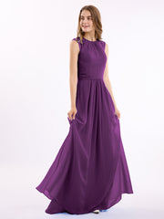Chiffon and Lace Open Back Full Length Dress Grape