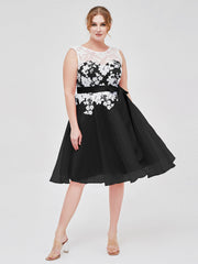 Illusion Neck Organza with Ivory Lace Appliqued Black