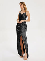 Spaghetti Straps Soft Satin Prom Dresses