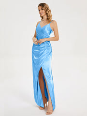 Spaghetti Straps Soft Satin Prom Dresses