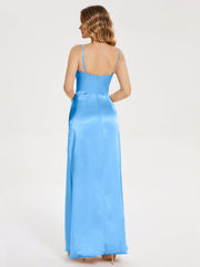 Spaghetti Straps Soft Satin Prom Dresses