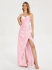Spaghetti Straps Soft Satin Prom Dresses