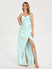 Spaghetti Straps Soft Satin Prom Dresses