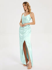 Spaghetti Straps Soft Satin Prom Dresses