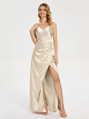 Spaghetti Straps Soft Satin Prom Dresses