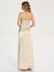 Spaghetti Straps Soft Satin Prom Dresses