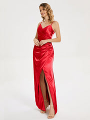 Spaghetti Straps Soft Satin Prom Dresses