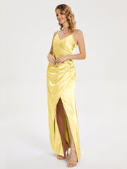 Spaghetti Straps Soft Satin Prom Dresses