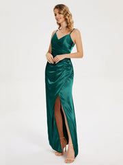 Spaghetti Straps Soft Satin Prom Dresses