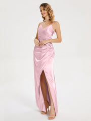 Spaghetti Straps Soft Satin Prom Dresses