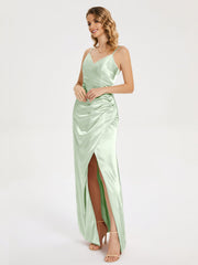 Spaghetti Straps Soft Satin Prom Dresses