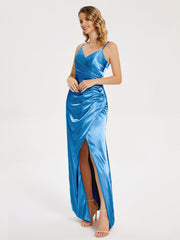 Spaghetti Straps Soft Satin Prom Dresses