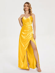 Spaghetti Straps Soft Satin Prom Dresses