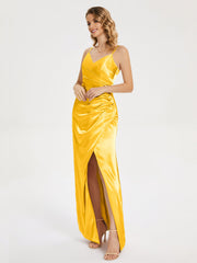 Spaghetti Straps Soft Satin Prom Dresses