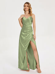 Spaghetti Straps Soft Satin Prom Dresses