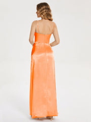 Spaghetti Straps Soft Satin Prom Dresses