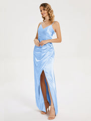 Spaghetti Straps Soft Satin Prom Dresses