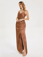 Spaghetti Straps Soft Satin Prom Dresses