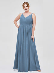 Double Strap Chiffon Bridesmaid Dresses Slate Blue Plus Size