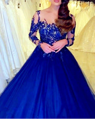 Appliques Long Sleeves Open Back Ball Gown Ruffles Dresses