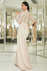 Apricot Mermaid Pleated Mother of the Bride Dress with Long Sleeves
