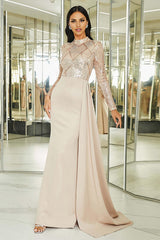 Apricot Mermaid Pleated Mother of the Bride Dress with Long Sleeves