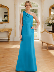 Sheath/Column One-Shoulder Sleeveless Satin Mother Of The Bride Dresses With Bowknot