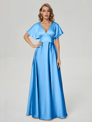 Cap Sleeves Soft Satin Prom Dresses
