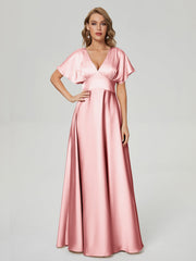 Cap Sleeves Soft Satin Prom Dresses