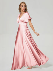 Cap Sleeves Soft Satin Prom Dresses