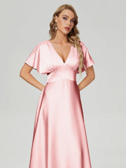 Cap Sleeves Soft Satin Prom Dresses