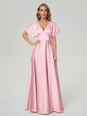 Cap Sleeves Soft Satin Prom Dresses