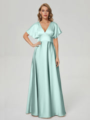 Cap Sleeves Soft Satin Prom Dresses