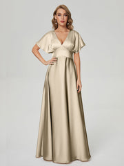 Cap Sleeves Soft Satin Prom Dresses
