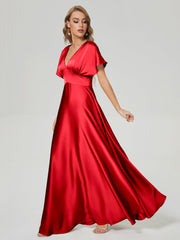 Cap Sleeves Soft Satin Prom Dresses